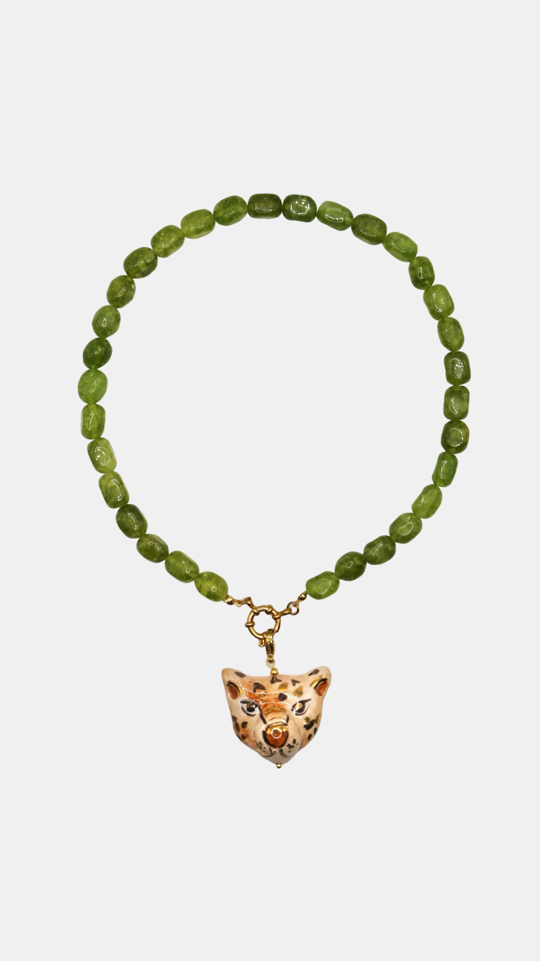 Collar jade verde + charm leopardo