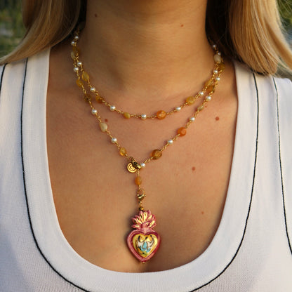 Cadena amarilla ópalo+sagrado corazón
