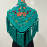 Mantón verde agua bordado salmón Cantillana