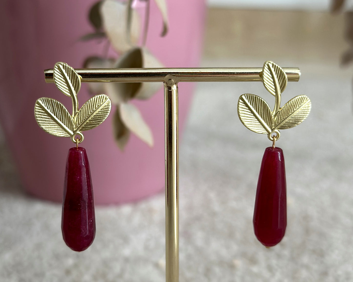 Olive bougainvillea earrings