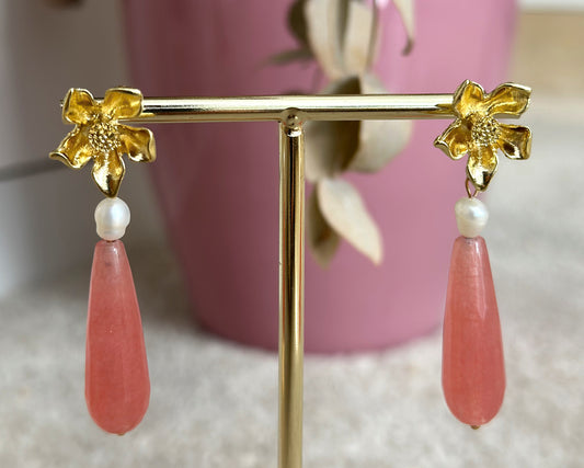 Crystal pink flower earrings