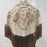 Mantón marfil bordado topo
