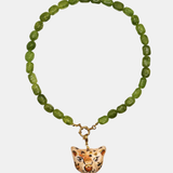 Collar jade verde + charm leopardo