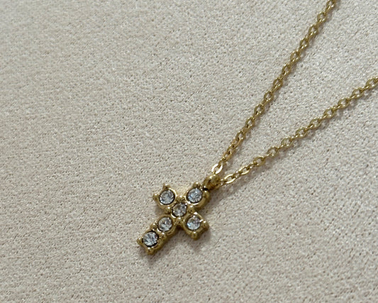 Gold plated zircon cross necklace