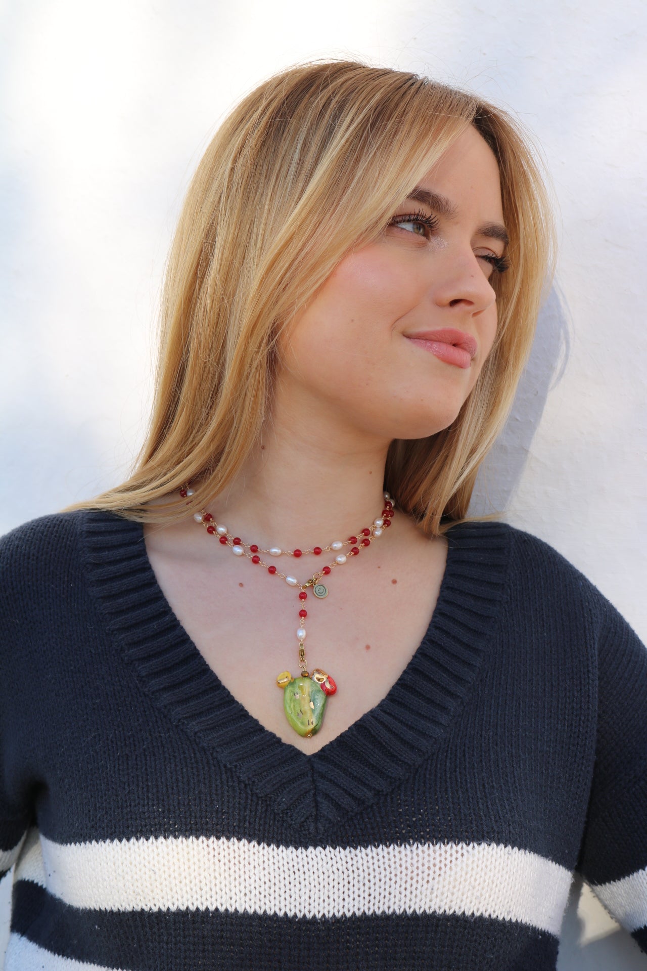 Collar ágata rojo + charm cactus