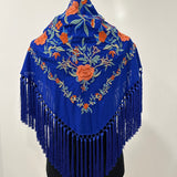 Mantón azul eléctrico bordado Cantillana