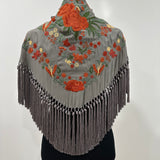 Mantón gris petróleo bordado Cantillana