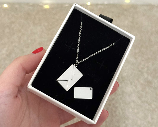 Silver customizable envelope necklace