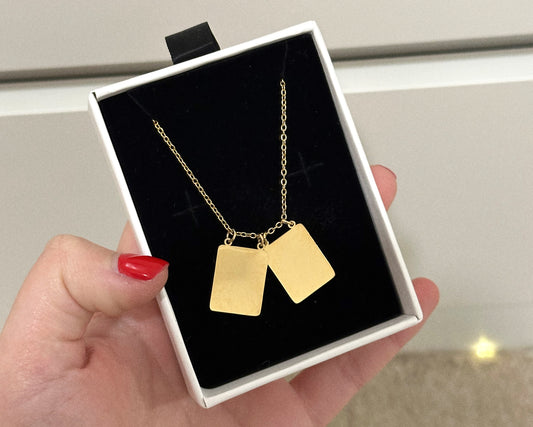 XL gold customizable double badge necklace