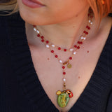 Collar ágata rojo + charm cactus