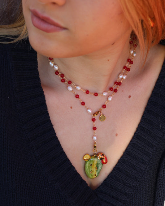 Collar ágata rojo + charm cactus