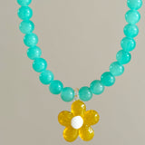 Collar cristal flor verde agua
