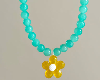 Collar cristal flor verde agua