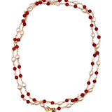 Cadena ágata rojo y perla
