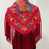Mantón rojo amapola bordado Cantillana