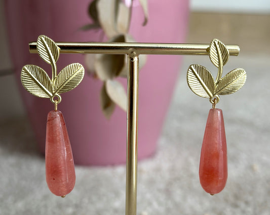 Crystal pink olive earrings