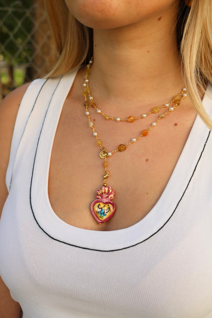 Cadena amarilla ópalo+sagrado corazón