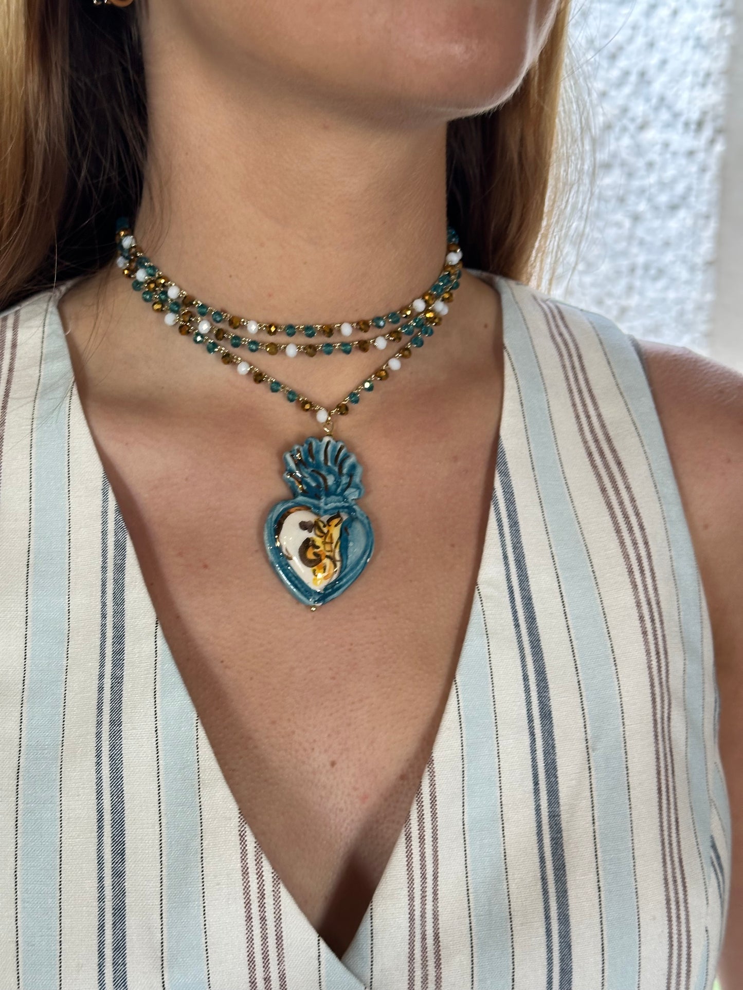 Collar cerámica cuore XL petróleo
