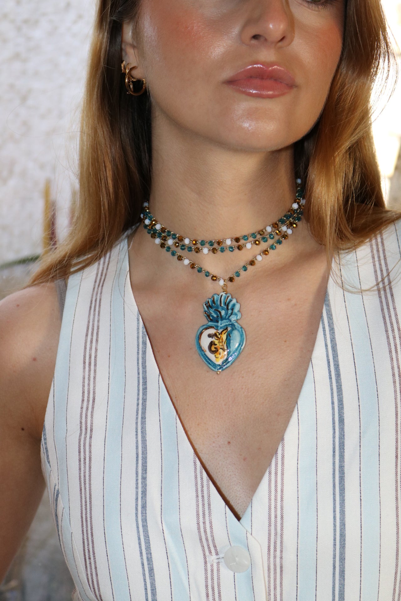 Collar cerámica cuore XL petróleo