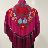 Mantón buganvilla frambuesa bordado Cantillana