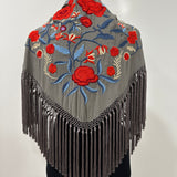 Mantón gris petróleo bordado Cantillana