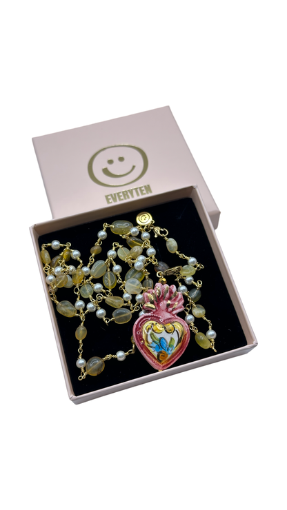 Cadena amarilla ópalo+sagrado corazón