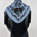 Mantón azul lavanda enrejado Cantillana