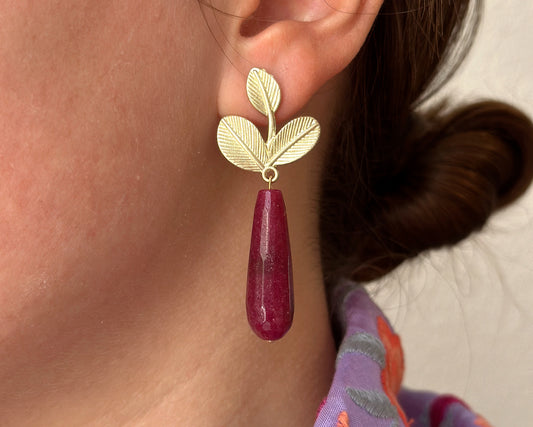 Olive bougainvillea earrings