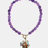 Collar cuarzo morado + charm pez