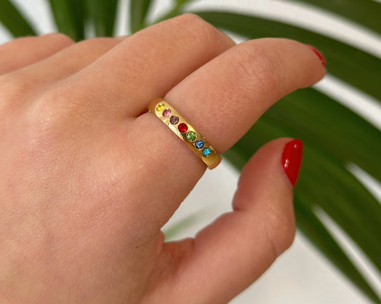 Gold plated colorful zircon ring