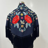 Mantón azul noche bordado